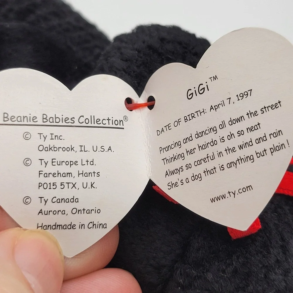 Ty Beanie Baby GiGi Black Poodle Plush w Red‎ Ribbons Original Tag Vintage 1997